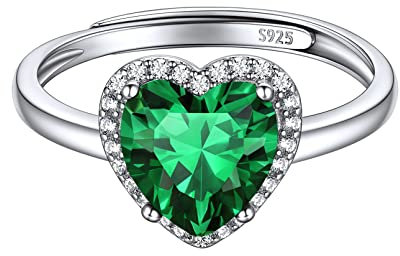 ChicSilver Anello Argento Con Smeraldo Anello Verde, Regolabile Anello Cuore Smeraldo Argento 925 Con Smeraldo Pietra Maggio Confezione Regalo