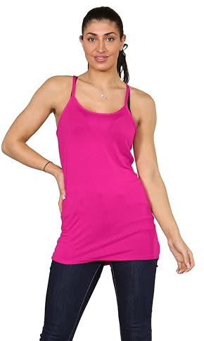 Women Sleeveless Cami Vest Top Stretch Long Strappy Camisole Tank Tshirt Plus Size Fuchsia