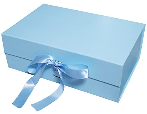 Large Luxury Gift Box for Presents Size 33x22x11cm, Magnetic Gift Box with Tissue Paper Birthday Wedding Bridesmaid Groomsman Anniversary Valentines Baby Gift (Baby Blue with Ribbon)
