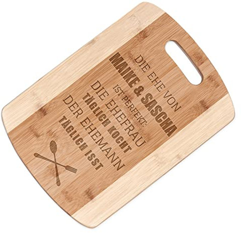 Maverton Bambus Holzbrett mit Gravur - Schneidebrett - Küchenbrett - Größe: 35x25 cm - groß und massiv - für Paare - zum Hochzeitstag - zur Hochzeit - zu Weihnachten - Ehe