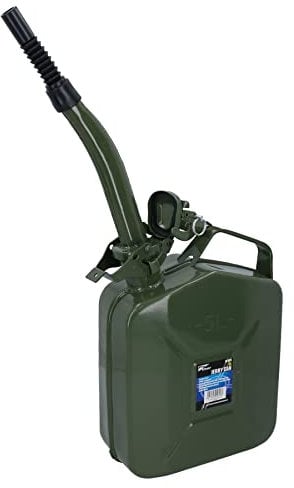 5 litres Metal Fuel Jerry Can Holder Storage Container + Flexible Fuel Spout Pourer