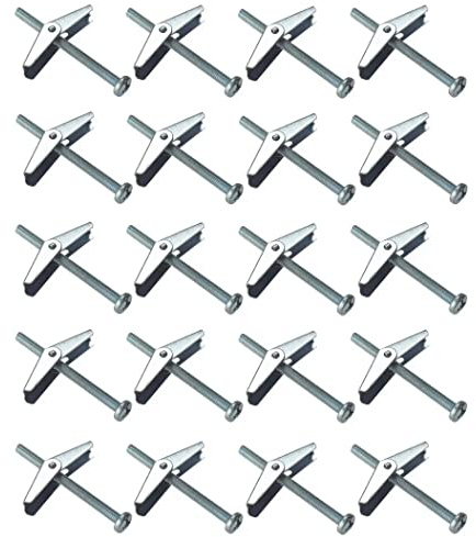 TERF® M5 X 50mm Wing Spring Toggle Bolt With Machine Screw for Plasterboard Hollow Wall and Door Fixings - Pack of 20