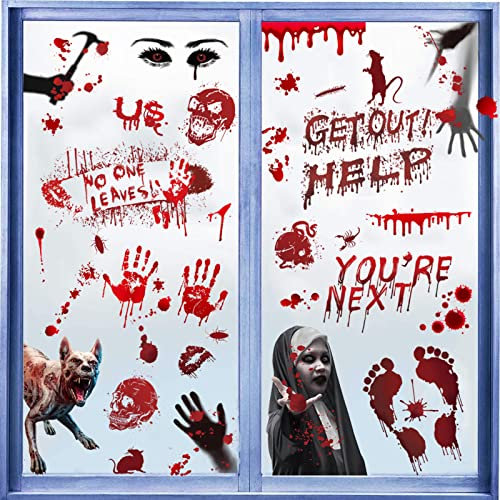 Halloween Blutige Aufkleber, 8 Blätter Halloween Fensteraufkleber, PVC Blutige Handabdrücken Fußabdrücken Horror Statische Aufkleber, Fenster Aufkleber für Halloween Dekorationen