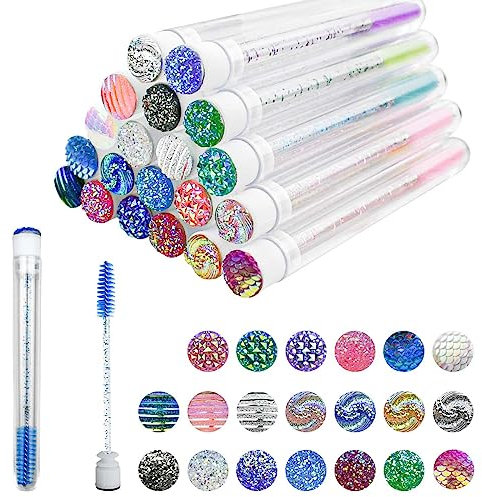 Lot de 20 brosses à cils jetables - Pinceaux à cils en diamant, tubes de baguette à cils, bobines avec tube vide - Outil de maquillage, accessoires applicateurs de sourcils (couleurs mélangées)