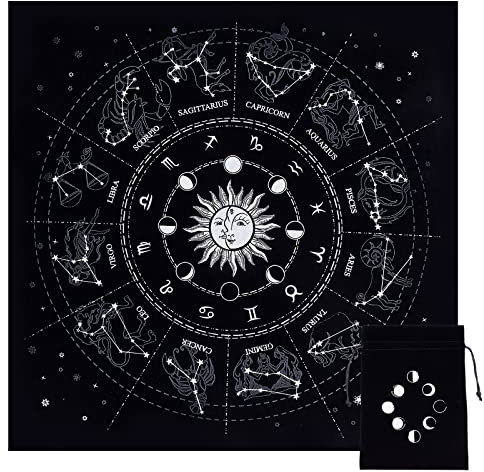 CREATCABIN Altartuch Mondphasen Sonne Himmelskonstellation Tarotdeck Spiritueller Wandteppich Tischdecke Heiliges Tuch Astrologie Mit Tarotkartentasche Für Wahrsagen Hexerei Pagan 49.2 x 49.2 cm