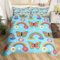 Niedlich Butterfly Regenbogen Bettbezug Set Groovy Blume Bettwäsche Set 135x200cm Retro Floral Boho Betten Set für Jungen Mädchen Jugendliche Schlafzimmer Dekor Blau Bettdeckenbezug Bettwäsche 2Stück
