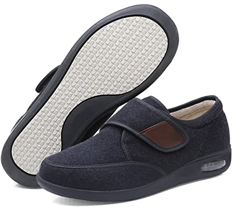 Winter Thermo Diabetiker Schuhe Herren Extra Weit für Geschwollene Füße Winterschuhe Warm Senioren Hausschuhe Klettverschluss Verstellbare Arthritis Ödem Therapieschuhe Rehaschuhe (Schwarz,43)