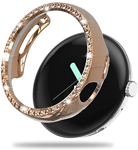 Miimall Hülle Kompatibel mit Google Pixel Watch Hülle, Glitzer Strass Diamant Kantenschutz Damen Schutzhülle Kratzfest PC Schutz Case für Google Pixel Watch 1 2022 -Roségold