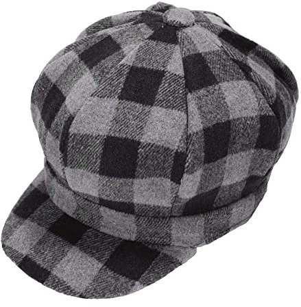 ZYLC Warme Schirmmütze Barett Mütze Winter Ballonmütze Klassisches Design(Plaid Schwarz Grau),Einheitsgröße