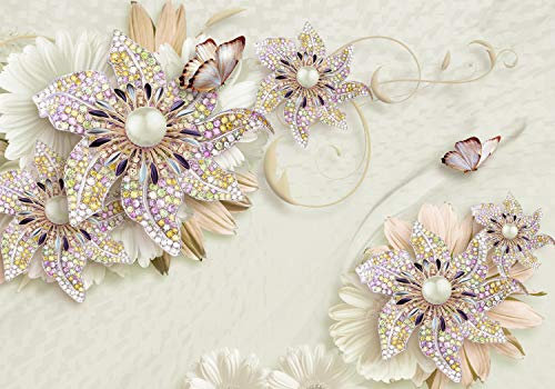 wandmotiv24 Fototapete Edelsteine Blumen Ranken, 400 x 280 cm - selbstklebende Strukturtapete, Wanddeko, Wandbild, Wandtapete, Blüten, Edel, Elegant M1860
