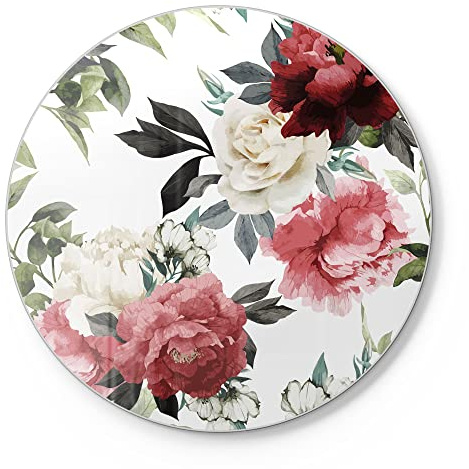 DEQORI Schneidebrett aus Glas | rund Ø30 cm | Motiv Bunte Pfingstrosen | Design Schneideplatte für Küche | Frühstücksbrett antibakteriell & rutschfest | Glasplatte & Servierplatte