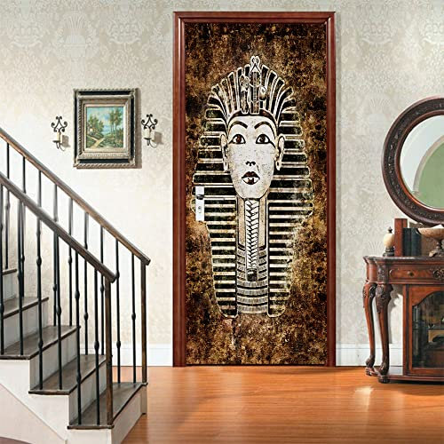 TüRtapete Selbstklebend TüRposter TüRaufkleber Tapete, Wandaufkleber für Schlafzimmer, Heimdekoration, wasserdicht, abnehmbar, Premium Vinyl Upgrade, Retro ägyptischer Muminik Pharao Tutanchamun