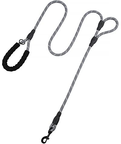 Plutus Pet Rope Dog Lead 1.8m Long, Heavy Duty,Reflective Double Handle Lead for Safety Training, for Medium Large Dogs, Dual Handle Leads(Grey)