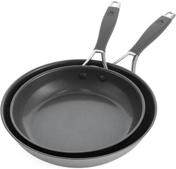 BK Control Edelstahl Keramik Antihaft 24 cm und 28 cm Bratpfannenset, PFAS Frei, Induktion, Backofen und Broiler sicher bis 180˚C, Spülmaschinenfest, Silikongriff, Silber