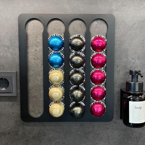 molemo Porta capsule per Nespresso Vertuo, organizer autoadesivo per capsule, dispenser da parete senza foratura, supporto per capsule Vertuo, ideale per campeggio (nero)