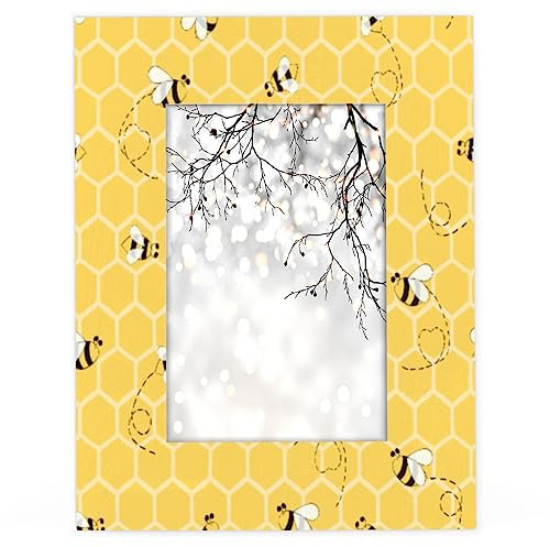cfpolar Bilderrahmen mit Bienen-Honigwaben, 10,2 x 15,2 cm, Massivholz, High-Definition-Acryl-Bilderrahmen, passend für 10,2 x 15,2 cm Fotos, Wandmontage, Bilderrahmen für Tisch oder Wand,