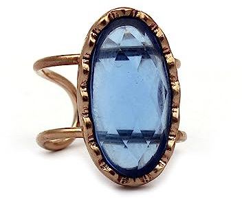 El Joyero Bagues élégantes en topaze bleue | Bague réglable | Laiton avec anneaux plaqués or rose | Joli bijou pour femme | Cadeau pour elle., adjustable, Laiton et pierre précieuse, Topaze
