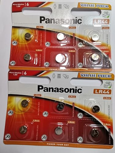 Panasonic LR44 Pila a Bottone (V13GA, A76, 82, LR1154, 357 A) 1,5 V, batterie Micro Alcaline confezione da 12 pz