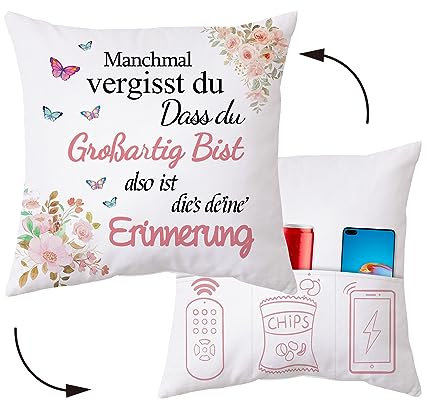 Tarklanda Kissenbezug für Frauen - Freundschaft Geschenk 45 x 45 cm Mit Taschen für Freundin, Mädchen, Schwester, Kollegen zum Geburtstag