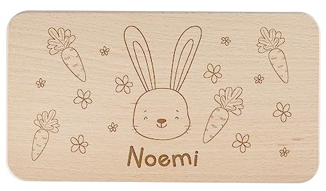 Striefchen® Holz-Frühstück-Brettchen für Kinder mit Wunschname ideales Kindergeburtstags-Geschenk Hase