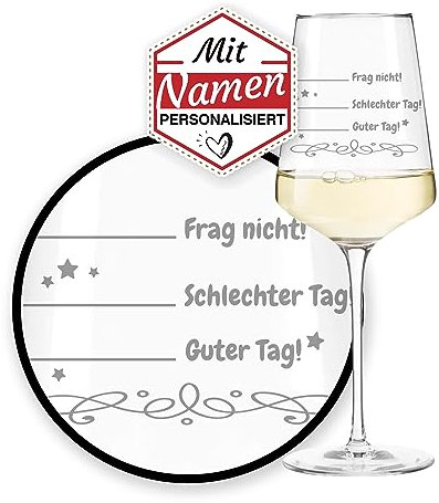 Leonardo Puccini XL Weinglas mit Namen & Witz - Stimmungsglas Schlechter Tag, Guter Tag, Frag nicht - als kreatives Geburtstagsgeschenk/Jahrestag für Frauen