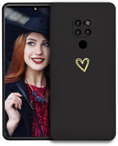 POUHYE Handyhülle für Huawei Mate 20 Hülle, Soft Silikon Case mit Herz, Kameraschutz und Bildschirmschutz, Ultra Dünn Stoßfest Anti-Rutsch Schutzhülle für Huawei Mate 20 Schwarz