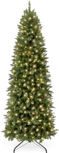 Best Choice Products Prelit Pencil Christmas Tree, 6ft Premium Artificial Tree, Realistic Lighted Spruce Holiday Decor w/Warm White Lights, Base