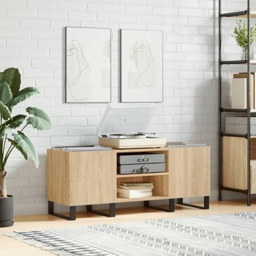 ADWOA Mobile Porta Dischi Rovere Sonoma 121x38x48cm Legno Multistrato,Supporto per Giradischi,Supporto per Giradischi in Legno, Supporto per Giradischi con Spazio di archiviazione