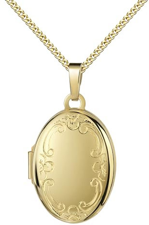JEVELION Foto Medaillon für 2 Bilder 585 Gold 14 Karat Bilder Amulett oval zum Öffnen für Damen mit Kette und Schmuck-Etui