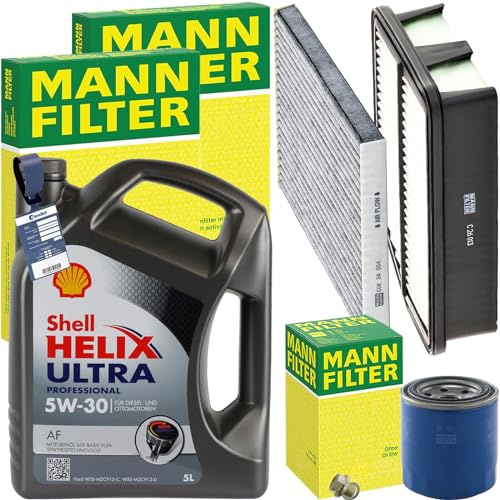 BandelOne enthält Mann Inspektionspaket+Shell 5W-30 Motoröl passend für ix35 Sportage