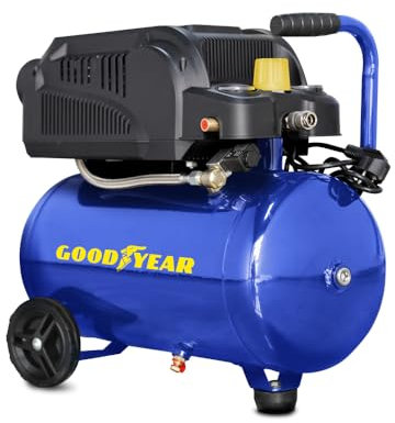 Goodyear - Compresseur sans huile 24 litres 220 V - 240 V. Capacité d'aspiration 140 litres/minute. 2 800 tr/min. Pression nominale 8 bars. Filtre en plastique à faible bruit. Bruit moyen de 79 dB