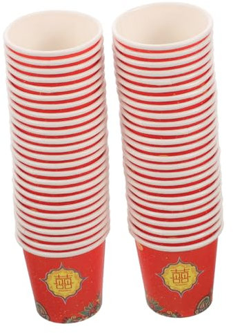 ifundom 100 Pezzi Bicchiere Di Vino Di Carta Felice Bicchiere Di Carta Per Le Vacanze Tazze Da Tè Usa e Getta Per Il Tea Party Tazza Per Bevande Gelato Mensola D'acqua Addensare Banchetto