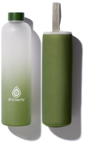 drinkerie® Glasflasche 1 Liter (Grün) – Frosted Design - Hochwertiges Borosilikatglas - Auslaufsichere Trinkflasche Glas 1L - Nachhaltige Glastrinkflasche für unterwegs