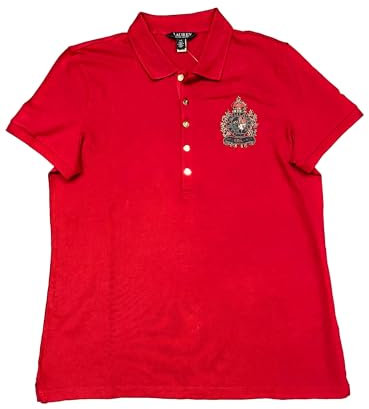LAUREN RALPH LAUREN Damen-Poloshirt mit Perlenwappen, Martin Red, X-Klein