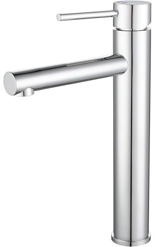 VALAZ Grifo Lavabo Cromado Alto Pica | Grifo Monomando Lavabo, Apertura en Frío, Agua Fría y Caliente, Ahorro de Agua | Instalación Facil | Latón, Inoxidable, Redondo, Caño Recto, Serie Nansa