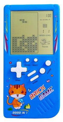 TAQY Modèle de Chat Mignon Bloquer la Console de Jeu 23 Jeux de Briques Mini Machine de Jeu rétro Console de Jeux pour Enfants Cadeaux nostalgiques Jouet de Puzzle Appareil de Jeu Portable (Blue)