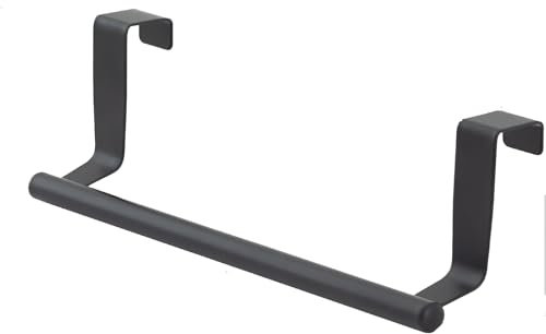 Over The Door Towel Rail Towel Holder for Cupboard Drawer Cabinet Kitchen and Bathroom Towel Rail (1, black)