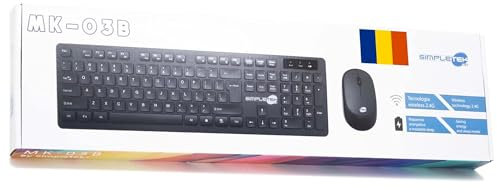 Simpletek - Kit Mouse & Tastiera Nera Wireless 2.4G Layout RO Romeno | Romanian Keyboard QWERTZ | Tastierino Numerico Mouse Ergonomico 3 Tasti Ricevitore USB