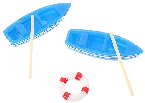 TOGEVAL 1satz Miniaturboot Mit Ruder Und Rettungsring DIY Deko Für Mikro-landschaften Terrarien Und Gartenaccessoires Teiliges Aus Sicherem Harzmaterial Für Kreative Projekte