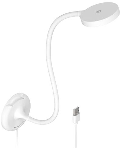 ENUOTEK Flexible LED Wall Mounted Reading Light, USB Powered White LED Bedroom Reading Lamp, 100%-70%-35%-15% 4 Levels Dimmable and 5000K- 4000K- 3000K 3 Levels Adjustable Lighting Colors