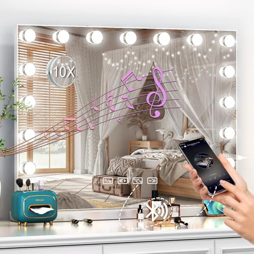 Hollywood Vanity Mirror with Lights, 70×55cm Lighted Makeup Mirror with 17 Dimmable Led Bulbs, 3 Lighting Modes, Touch Screen Control, Tabletop and Wall Mounted For Bedroom