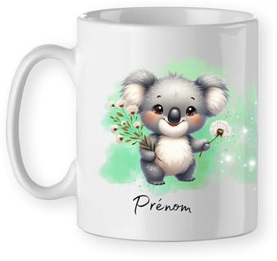 Mug koala mignon tasse koala personnalisable prénom avec fleur