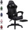 Neo Executive PU Leather Massage Sport Racing Gaming Home Office Computer Chair Lumbar Back Support Footrest (Black)