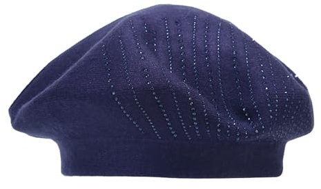 kosopse Che Mütze Vintage-Strickmütze für Damen, /Winter, warme Baskenmütze aus Warmer Wolle Baskenmütze Gehäkelt (Navy, M)