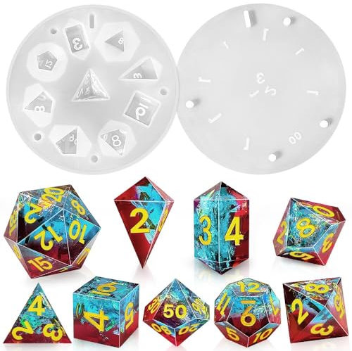 Silikonform für DND Würfel, 9-teilige Polyedrische Würfelform Set für Epoxidharz, DIY Resin Formen für Spielwürfel, große Silikonformen für Epoxidharz, Würfelformen Silikon für Resin Gießprojekte