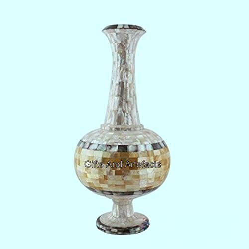 Pot de fleurs en pot en nacre de 25,4 cm - Travail aléatoire - Blanc - Pot de fleurs en marbre fait à la main - Vase de fleurs en marbre véritable pour offrir