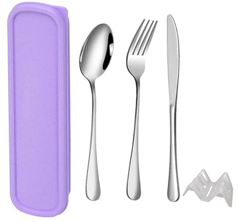 QZLSAYSL Set De Couverts De Voyage, Couverts, Couverts De Voyage, BoîTe De Couverts RéUtilisables Pour L'éCole, Le Voyage, Le Camping-5pcs (lilas)
