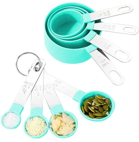 8 Piece Stainless Steel Measuring Cups and Spoons Set, Nesting Dry and Liquid Measurement Tools with Ergonomic Handles, Baking, Cooking Essentials for Home Chefs, Bakers