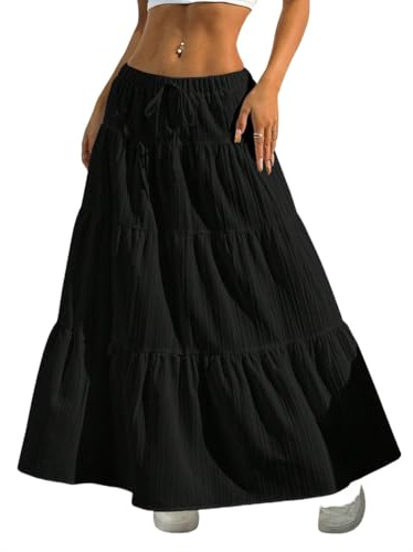 GRMLRPT Jupe Longue Femme Ete Tailles Elastique Vacances Plage Bohême Haute A-Ligne Plissée Maxi Décontractée Élégante(Multicolore,S-XXL)