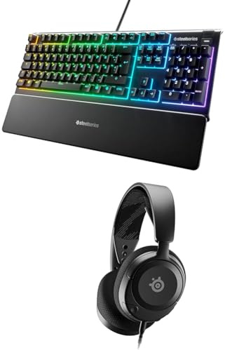 SteelSeries Apex 3 - RGB Gaming Keyboard - 10-Zone RGB Illumination - English QWERTY Layout Arctis Nova 1 - Gaming Headset for PC, PS5, PS4, Switch 2, Xbox